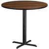 Flash Furniture Round Walnut Table Top, Round w/X-Base, 42", 42" W, 42" L, 43.125" H, Laminate Top, Wood Grain XU-RD-42-WALTB-T3333B-GG