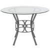 Flash Furniture Round Dining Table, Silver Metal, Rnd Glass, 42", 42" W, 42" L, 29.5" H, Glass Top, Clear XU-TBG-21-GG
