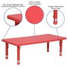 Flash Furniture Rectangle Activity Table, 24 W X 48 L X 23.75 H, Plastic, Steel, Red YU-YCX-001-2-RECT-TBL-RED-GG