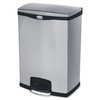 Rubbermaid Commercial 24 gal Rectangular Trash Can, Black, 21 3/4 in Dia, Step-On, Stainless Steel 1901999