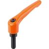 Kipp Adjustable Handle, Modern Design, Sz. 3, M08X40, Die Cast Zinc Orange RAL 2004, Comp: Steel K0122.3082X40