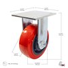 Madico Mold‐On Polyurethane Industrial Casters, Fixed, with Plate, Red F22005