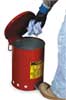 Justrite Oily Waste Can, 14 Gallon Capacity, Galvanized Steel, Red, Foot Operated Self Closing 09500