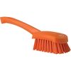 Vikan 3 in W Scrub Brush, Stiff, 5 57/64 in L Handle, 4 1/2 in L Brush, Orange, Plastic, 10 in L Overall 41927