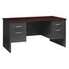 Hirsh Office Desk, Double Pedestal, 60"W x 30"D, Charcoal/Mahogany 20534
