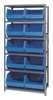 Quantum Storage Systems Steel Bin Shelving, 36 in W x 75 in H x 18 in D, 6 Shelves, Blue QSBU-270BL