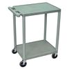 Zoro Select Utility Cart with Lipped Plastic Shelves, Polyethylene, Flat, 2 Shelves, 300 lb HE32-G