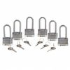 Brady Keyed Padlock, Extended, Rectangular Steel Body, Hardened Steel Shackle, 3/4 in W, 6 PK 118980