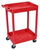 Zoro Select Utility Cart with Deep Lipped Plastic Shelves, Flat, 2 Shelves, 300 lb RDSTC11RD