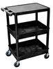 Zoro Select Utility Cart with Deep Lipped & Lipped Plastic Shelves, Flat, 3 Shelves, 300 lb STC211-B