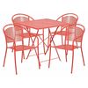 Flash Furniture 28" Square Coral Steel Folding Table w/ 4 Chairs CO-28SQF-03CHR4-RED-GG