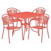 Flash Furniture 35.5" Square Coral Steel Table w/ 4 Chairs CO-35SQ-03CHR4-RED-GG