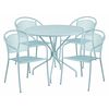 Flash Furniture 35.25" RD Sky Blue Steel Table Set with 4 Chairs CO-35RD-03CHR4-SKY-GG