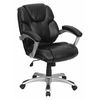 Flash Furniture Leather Contemporary Chair, 19-1/2" to 23-1/2", Fixed Arms, Black GO-931H-MID-BK-GG