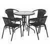Flash Furniture Round Glass Table w/4 Blk Rattan Chrs, Rnd, 28", 28.75 W X 28.75 L X 28 H, Clear TLH-087RD-037BK4-GG