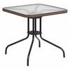 Flash Furniture Square Glass Table, Brown Rattan Edging, Sqr, 28", 28 W, 28 L, 28 H, Clear TLH-073R-DK-BN-GG