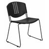 Flash Furniture Stack Chair, Plastic, Black w/Black Frame RUT-NF02-BK-GG