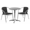 Flash Furniture Round Table Set, 23.5 W X 23.5 L X 27.5 H, Aluminum, Plastic, Rattan, Stainless Steel, Grey TLH-ALUM-24RD-020BKCHR2-GG