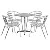 Flash Furniture Square Table Set, 23.5 W, 23.5 L, 27.5 H, Aluminum, Plastic, Stainless Steel Top, Grey TLH-ALUM-24SQ-017BCHR4-GG