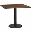 Flash Furniture Square Walnut Table Top, Square w/Round Base, 42", 42" W, 42" L, 31.125" H, Laminate Top, Wood Grain XU-WALTB-4242-TR24-GG