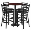 Flash Furniture Mahogany Bar Table, X-Base w/Black Seats, 30" W, 30" L, 42" H, Laminate Top, Wood Grain RSRB1022-GG