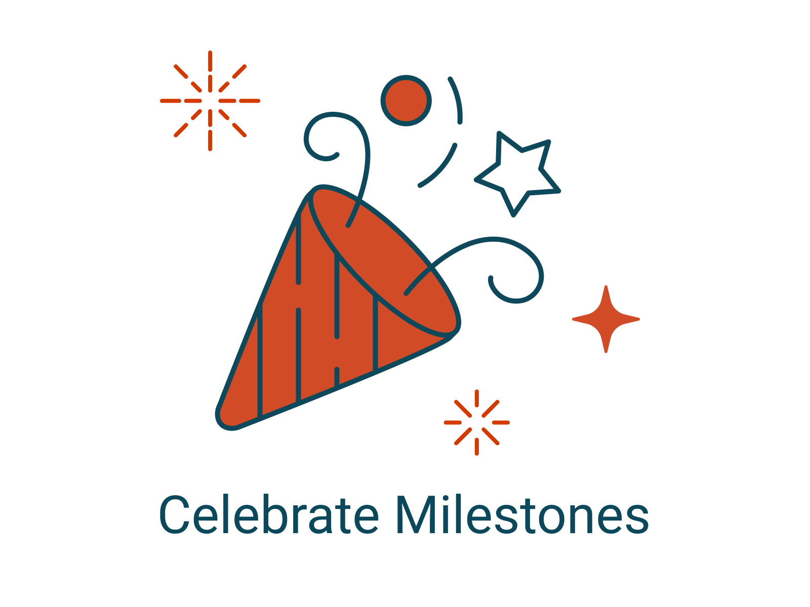 Illustration of the 'tada' icon with the words "Celebrate Milestones" underneath.