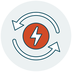 Illustration of a dial with a lightning bolt on it. Two arrows circle around the dial in a counterclockwise direction.