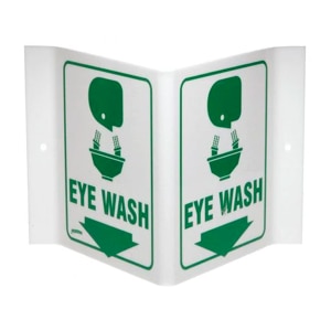 high-visibility eye wash sign