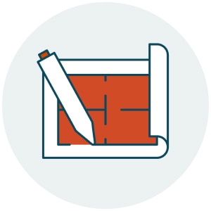 Icon of a rolled up floor plan and pencil