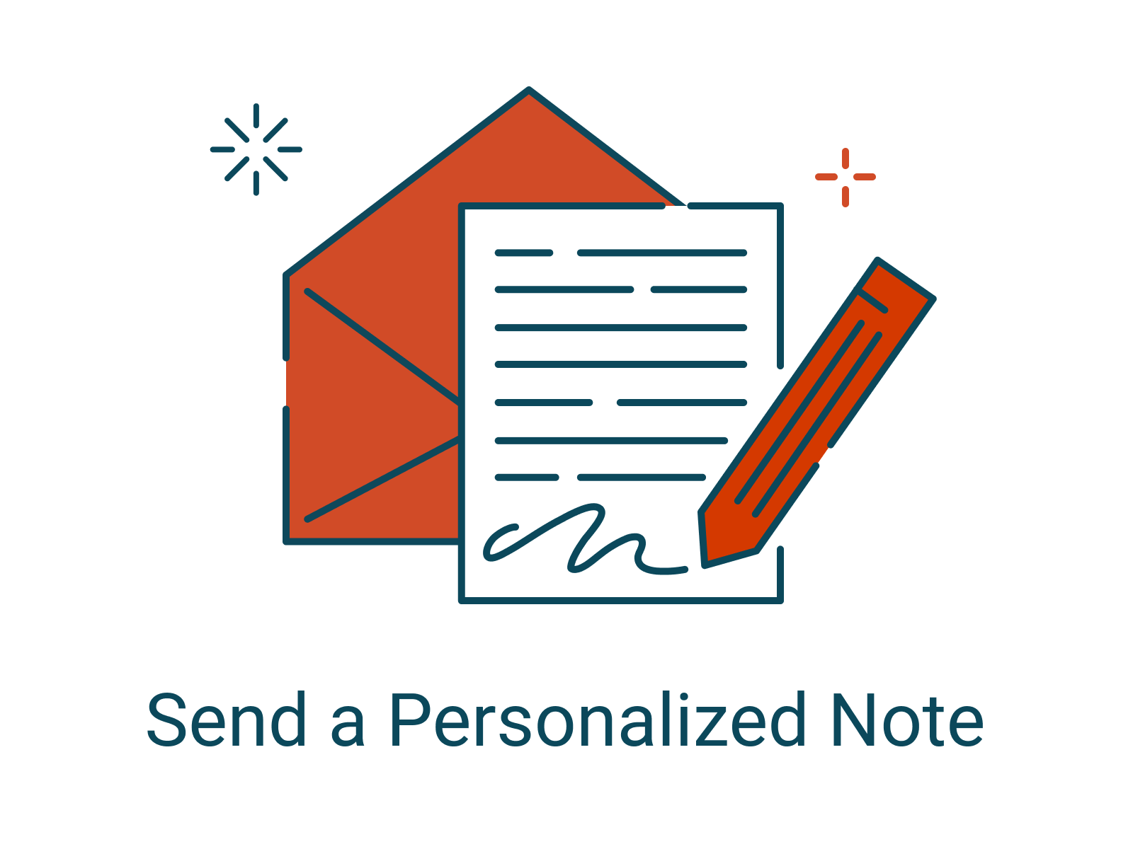 illustration of a letter, envelope, and pen with the words "Send a Personalized Note"
